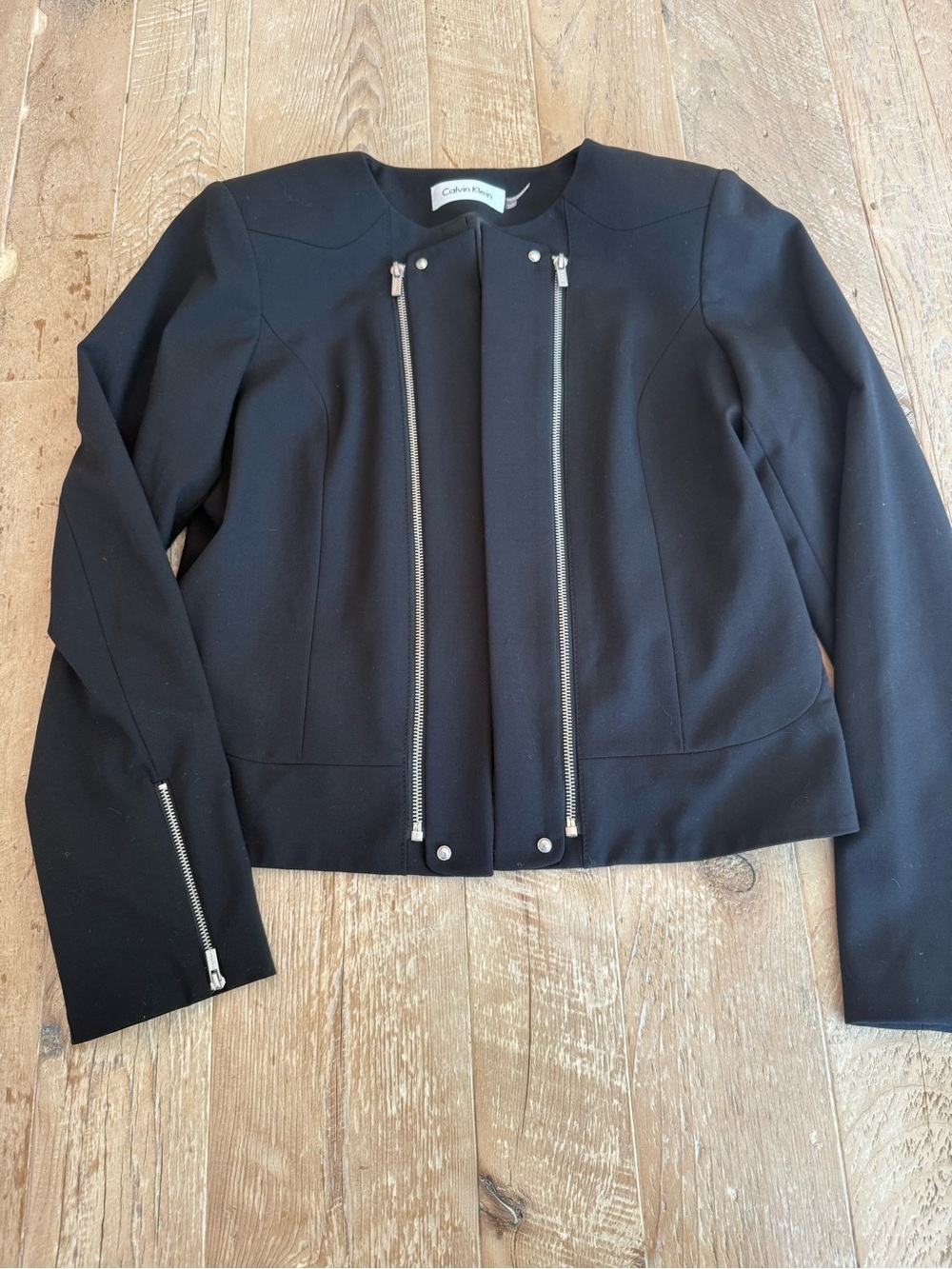 Calvin Klein Women's Black Open Front Zip Accent Jacket 10